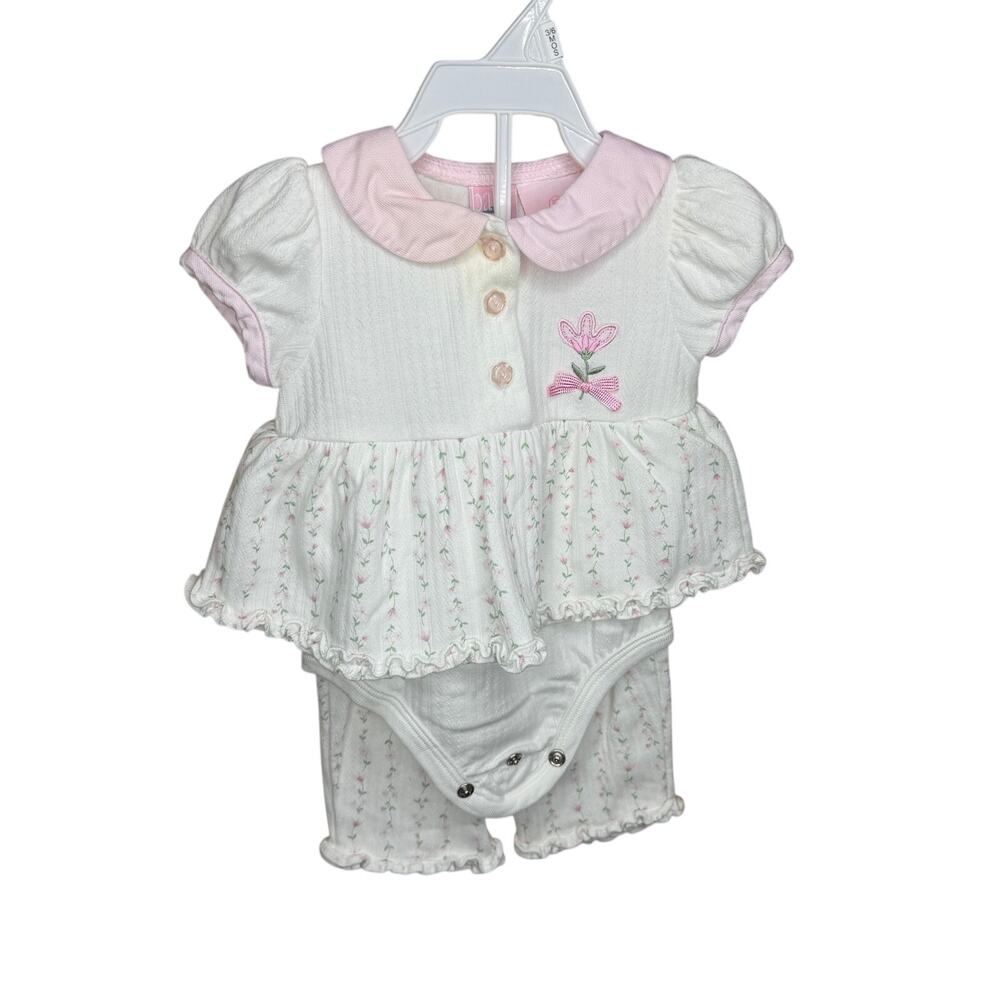 Y2K vintage 3-6 months-3 piece “Baby Q” outfit, dress top , onesie shirt, pants